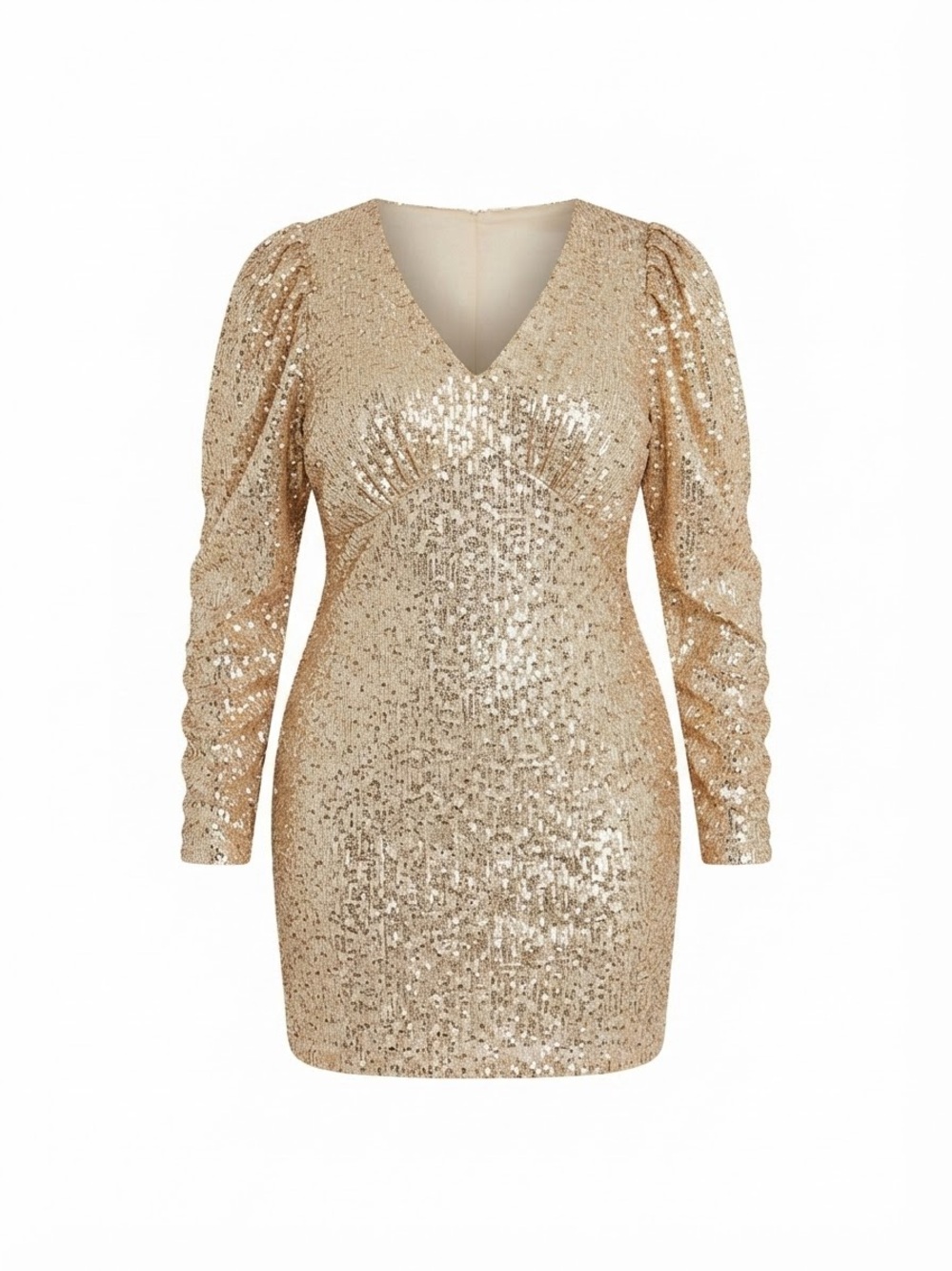 C Est. 1946 Champagne Gold Sequin Dress Womens L Long Sleeve V-Neck Party